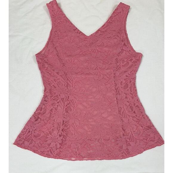 Boston Proper Pink Tank A-line Cami Women's SZ XL Tank Top Mesh Lace Lined EUC - Picture 2 of 8